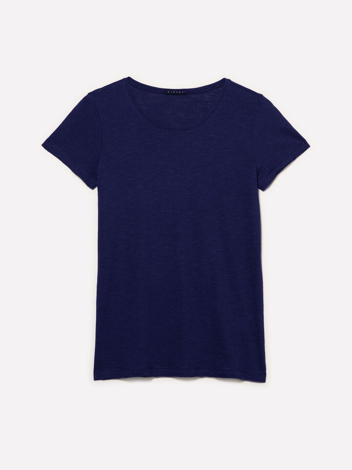 T-shirt girocollo blu marino - t-shirt a manica corta da donna - Blu Scuro | Sisley image number 5